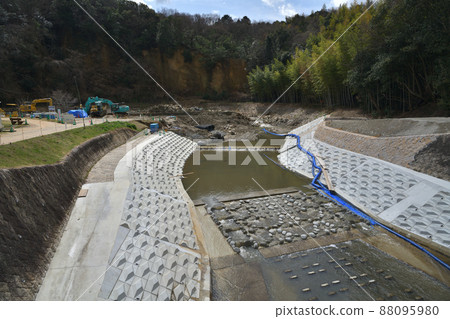 Construction site scenery River repair with revetment block 88095980