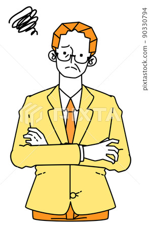 Illustration of a businessman in a suit who is worried about round and round 90330794