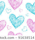 Pink, blue hearts seamless pattern 91638514