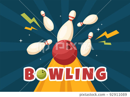 Bowling Game Hand Drawn Cartoon Flat Background Design Illustration with Pins, Balls and Scoreboards in a Sport Club or Activity Competition 92911089