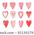 Decorative hand drawn doodle red hearts collection 92130179