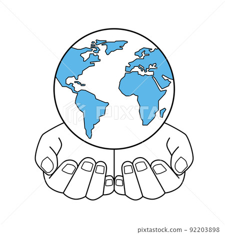 Illustration of an image that wraps the earth with both hands 92203898