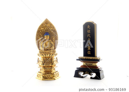 Memorial tablet carved for generations and a Buddha statue of Buddha Image 3 of first Bon festival 93186169