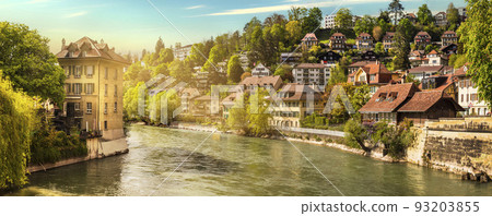 Romantic streets and canals of Bern capital city of Switzerland. Swiss travel and landmarks 93203855