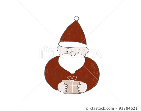 A cute Santa Claus holding a gift with a ribbon on it Color 93284621