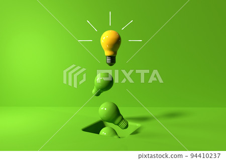 One out unique idea light bulb with a hole on the floor - 3D 94410237