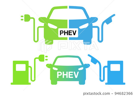 Plug-in hybrid electric vehicle (PHEV vehicle), electrical energy and fuel engine schematic illustration vector 94682366