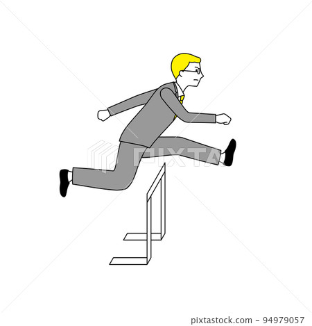 Illustration of a businessman jumping over a hurdle (white background, vector, clipping) 94979057