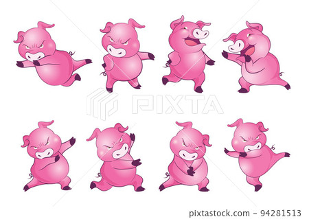 Cute pigs cartoon character cheerful funny dancing many actions 94281513