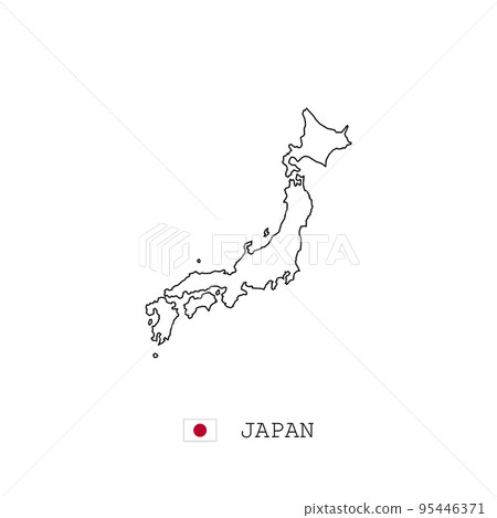 Japan vector map outline, line, linear. Japan black map on white background. Japan flag 95446371