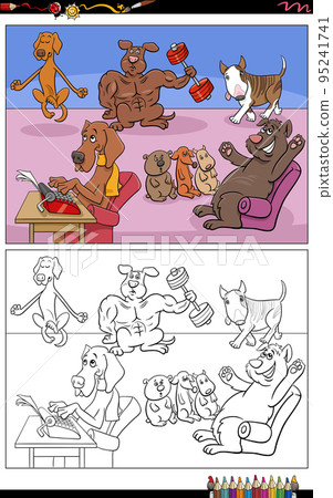 cartoon dogs animal characters group coloring page 95241741