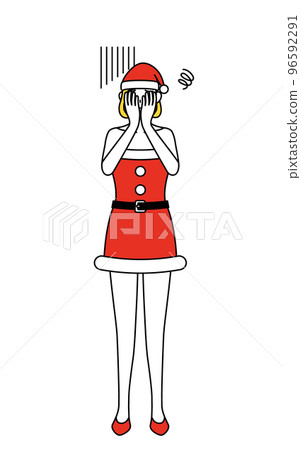 Woman dressed as Santa Claus covering her face with depression 96592291