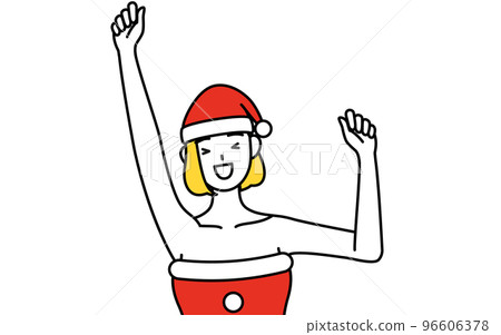 Woman in Santa Claus costume jumping with a smile 96606378