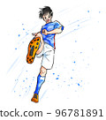 Soccer player shooting a man with background effect 96781891