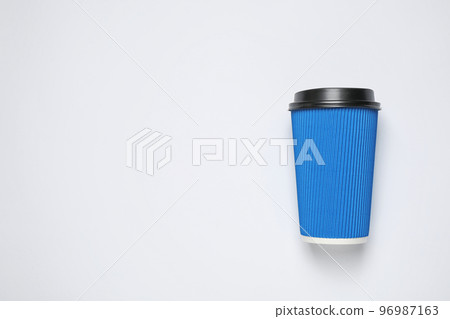 Takeaway cup on white background, top view. Color of the year 2020 (Classic blue) 96987163