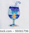 Illustration embroidery Sky, sea and sunset in a soda glass 96081796