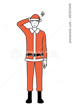 A man in Santa Claus who is troubled and scratching his head 96305949