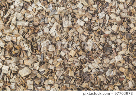 Natural background. texture of wooden sawdust of large fraction 97703978