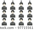 Men's school run winter uniform Emotional facial expression difference illustration set 97715561