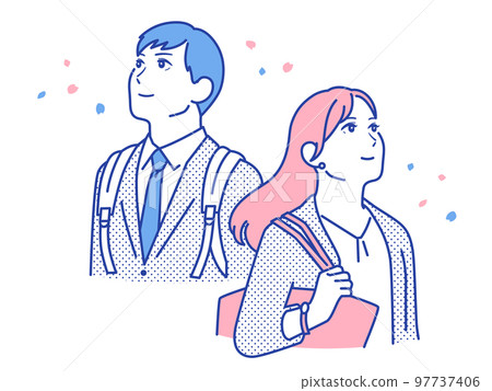 Simple vector illustration material of young men and women working 97737406