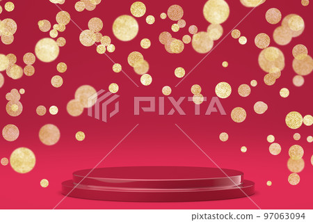 Simple product podium magenta colored with golden confetti, 3D rendering. 97063094