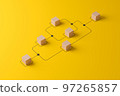 Wooden cube block arranging processing management on yellow background. 3d render illustration 97265857