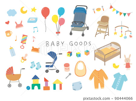 Hand-drawn illustration set of baby goods (color / no outline) 98444066