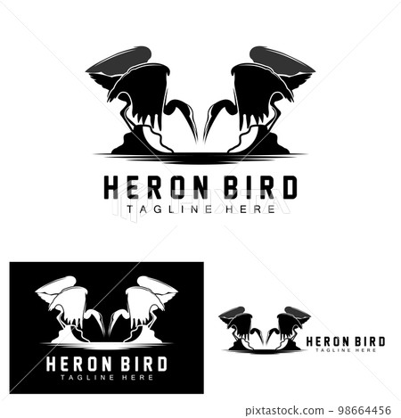 Bird Heron Stork Logo Design, Birds Heron Flying On The River Vector, Product Brand Illustration 98664456