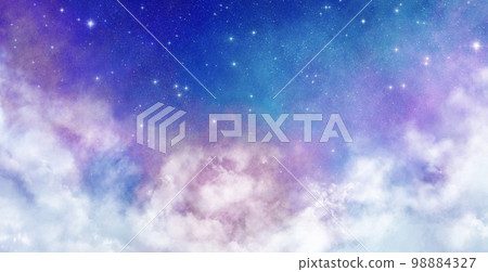 Sky above the clouds Fairy tale starry sky Cute sky background illustration 98884327