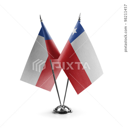 Small national flags of the Chile on a white background 98211457