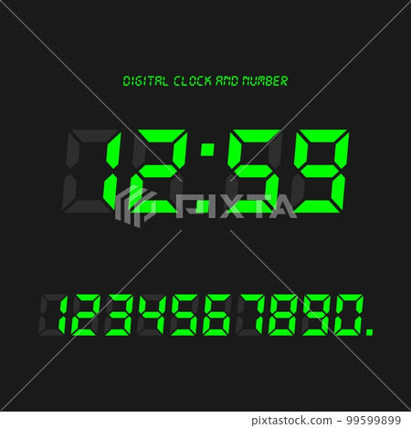 Digital clock & number set, Electronic figures. 99599899