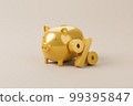 Gold color percentage icon and piggy bank. Save money and investment concept 3d illustration 99395847