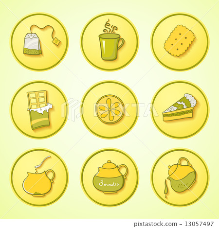 Set tea and sweets round icons 13057497