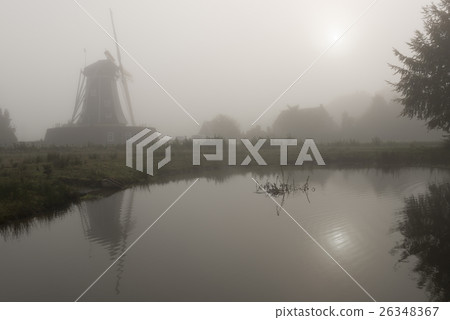 Mill The Bataaf in Winterswijk in morning mist. 26348367