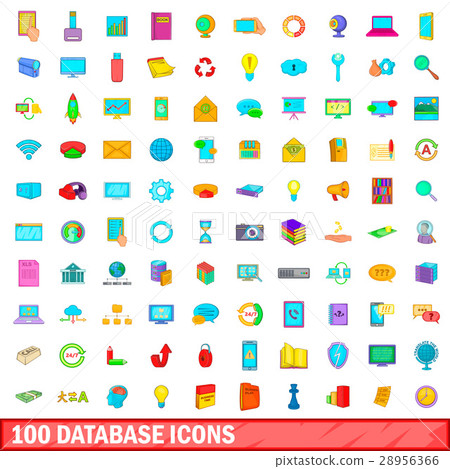 100 database icons set, cartoon style 28956366