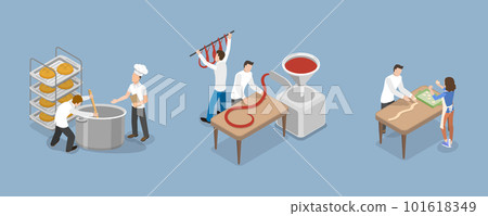 3D Isometric Flat Vector Conceptual Illustration of Food Manufacture 101618349