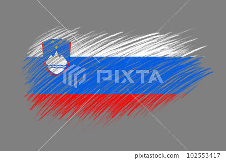 3D Flag of Slovenia on vintage style brush background. 102553417