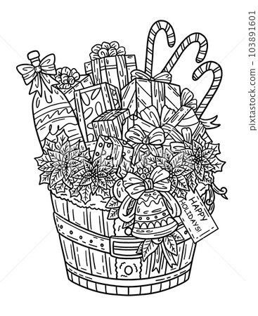 Christmas Basket of Presents Isolated Adults  103891601