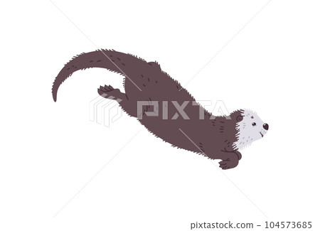 Vector illustration of cute cartoon sea otter floating, marine mammal side view isolated on white background 104573685