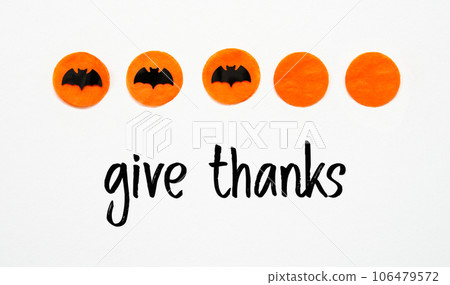 Halloween Background With Bats And Text Give Thanks 106479572