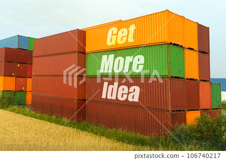 Business concept. On colored containers for the carriage of goods, the inscription - Get More Idea 106740217