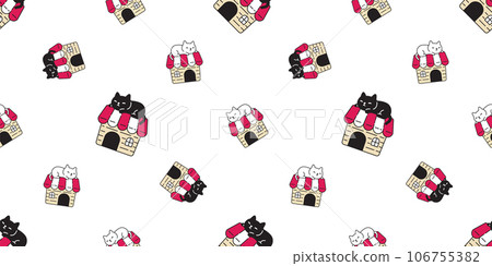 cat seamless pattern sleeping kitten house calico neko rainbow roof vector cartoon character breed pet gift wrapping paper tile background repeat wallpaper animal illustration design scarf isolated 106755382