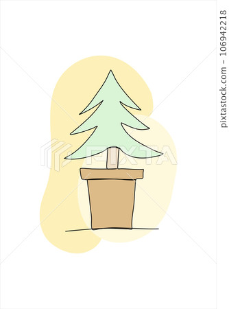 Christmas tree one line drawing colored with pastel colors. Vector illustration. 106942218