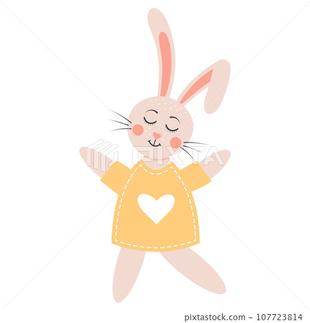 Cute happy rabbit. Bunny girl in a dress. Cartoon forest character 107723814