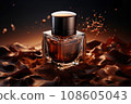 Perfume bottles surround by chocolate, sweet gourmet fragrance. AI generated 108605043