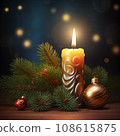 Christmas decoration candle and Christmas tree toys. 108615875