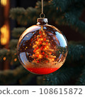 Christmas tree toy glass ball with a decorated Christmas tree inside 108615872