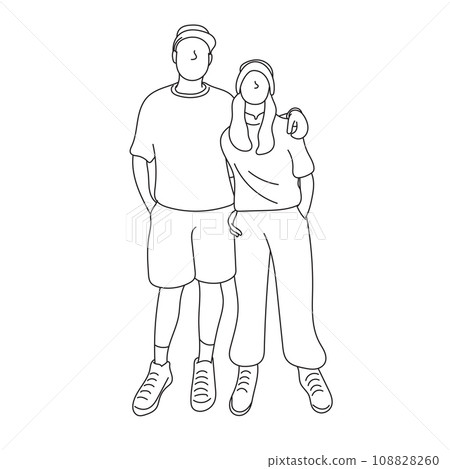 man embracing his girlfriend illustration vector hand drawn isolated on white background 108828260