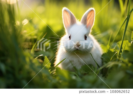 Domestic pet rabbit in green grass 108062652