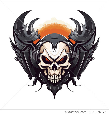 Skull emblem vector logo. Agressive human skull with wings 108076176